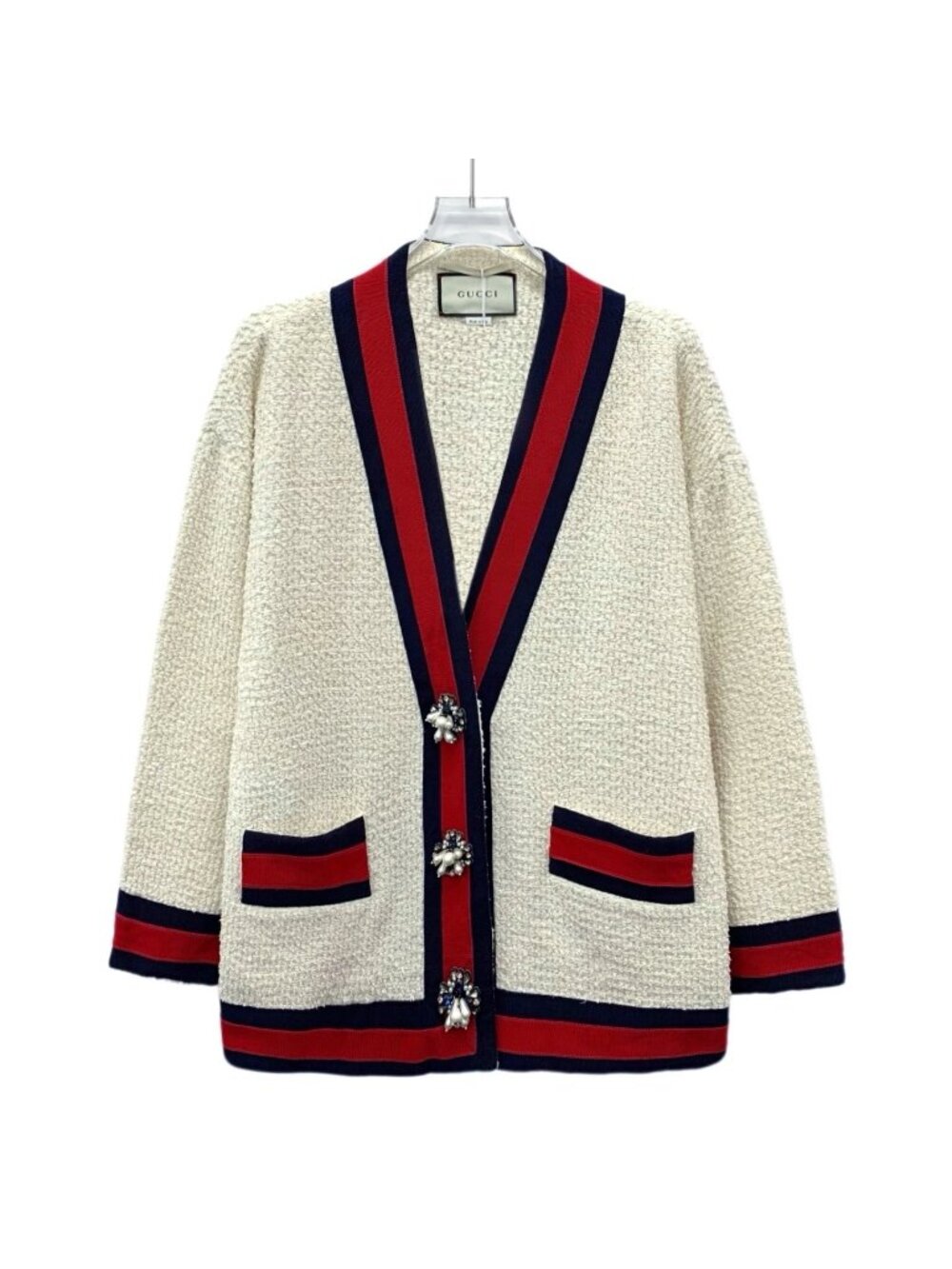 Gucci Pearl & Crystal Button V-Neck Cardigan